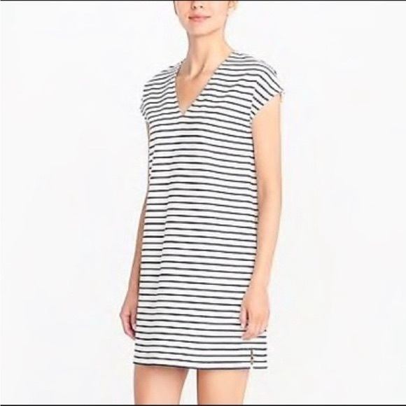 J. Crew White Green Striped V Neck Cap Sleeve Dress Size Medium M - Picture 1 of 5